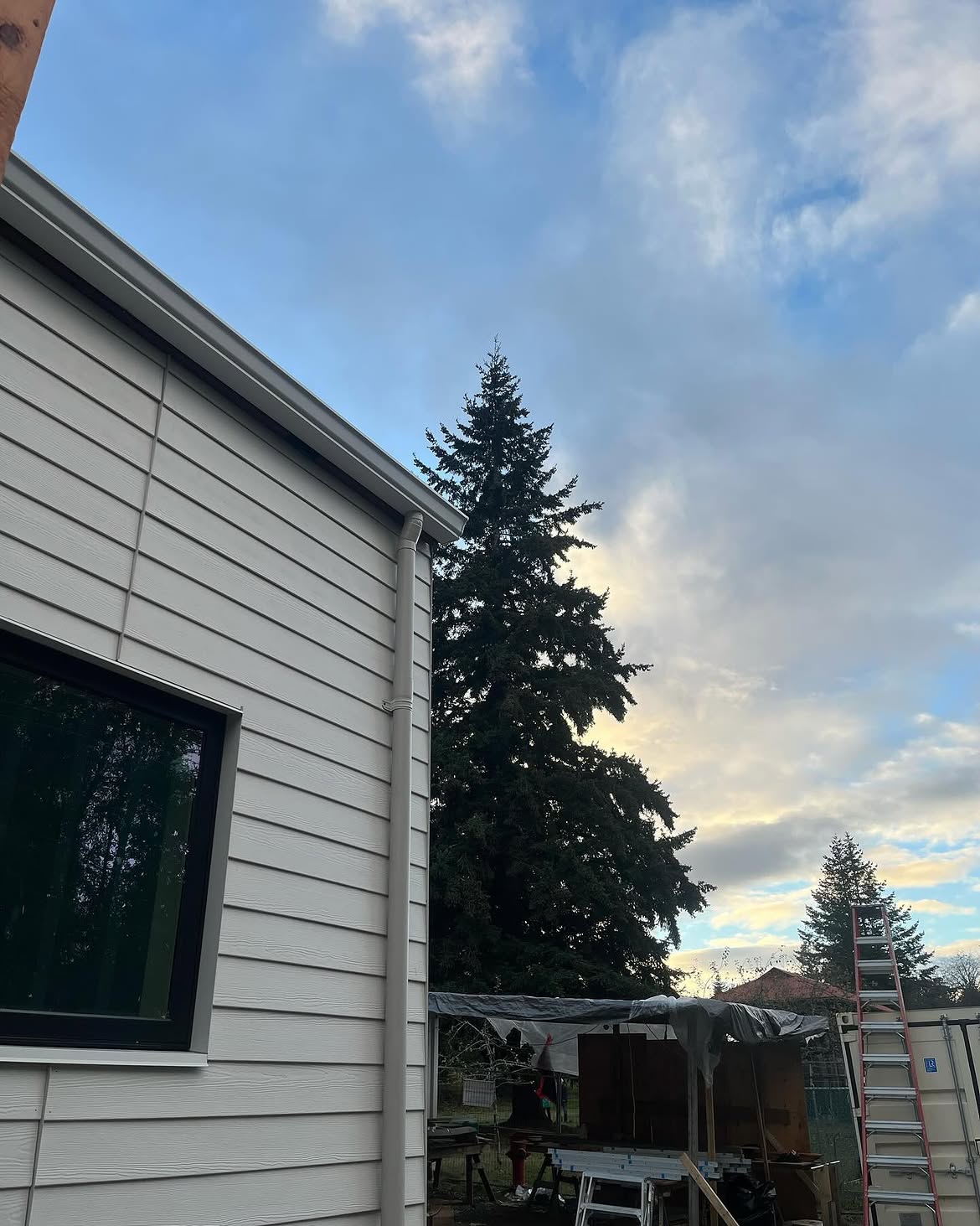 New construction — 3" PVC downpipe, 6" K-style gutter